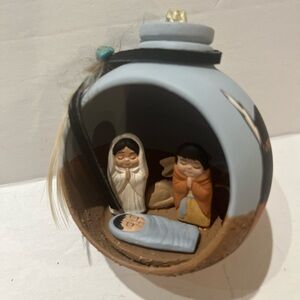 Handcrafted Native American nativity scene ornament 2”, hand painted